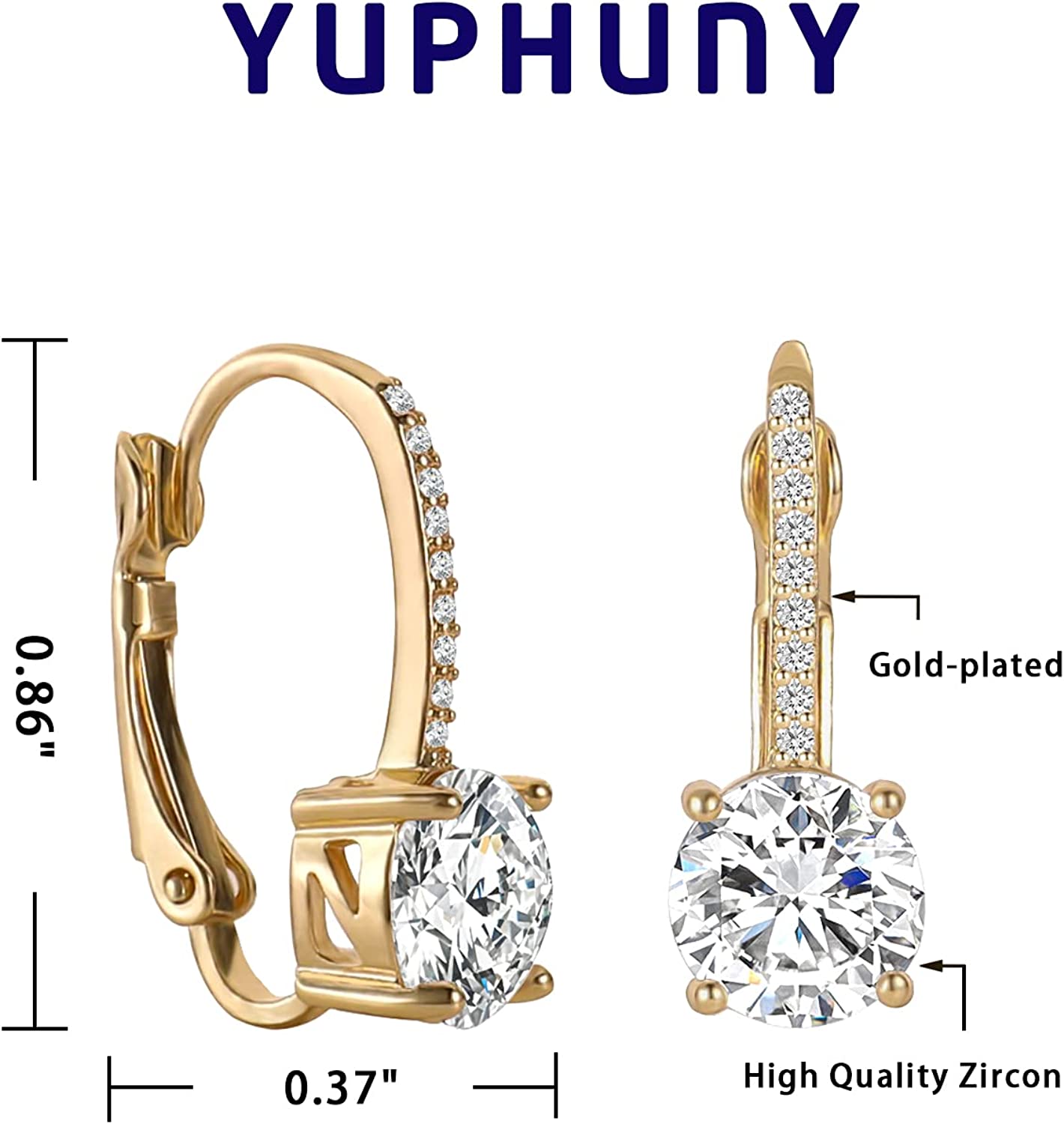 Ladies 1 Carat Diamond Pendant Earrings 18K Gold Plated Cubic Zirconia Hanging Lever Bridal Earrings Girls and Women's Fashion Jewelry - Image 3